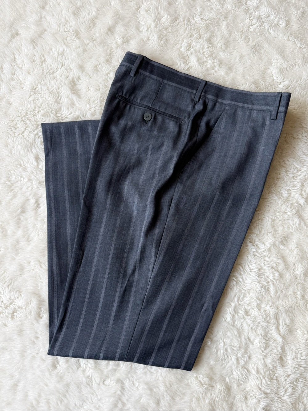 NEW HUGO BOSS Men Gray Wool Pinstriped Trouser Dress Pants US30 Luxury Classic